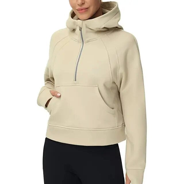 Sweat à capuche demi-zip doublé polaire pour femme