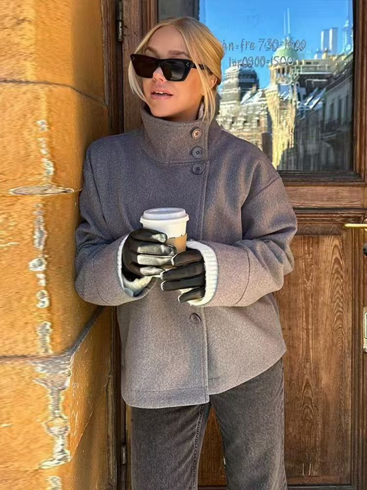 Manteau en laine pour femme avec col montant