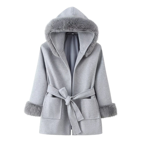 Manteau en laine avec col en fourrure de renard