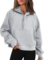 Sweat à capuche demi-zip doublé polaire pour femme