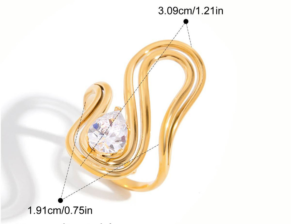 Bague géométrique en zircon et acier inoxydable