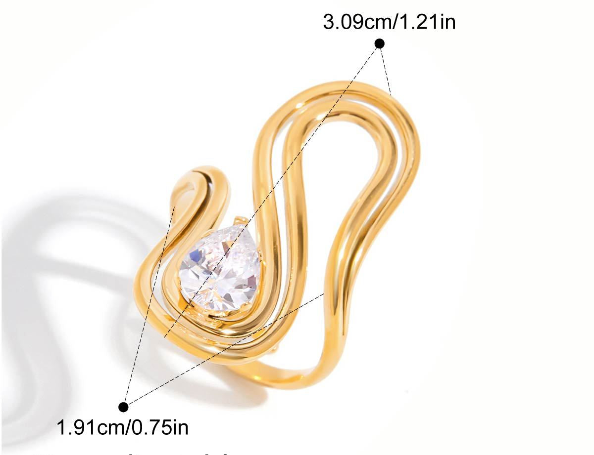 Bague géométrique en zircon et acier inoxydable