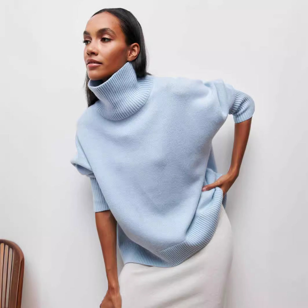 Pull ample demi-col roulé pour femme