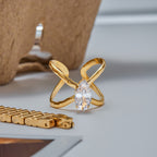 Bague géométrique en zircon et acier inoxydable