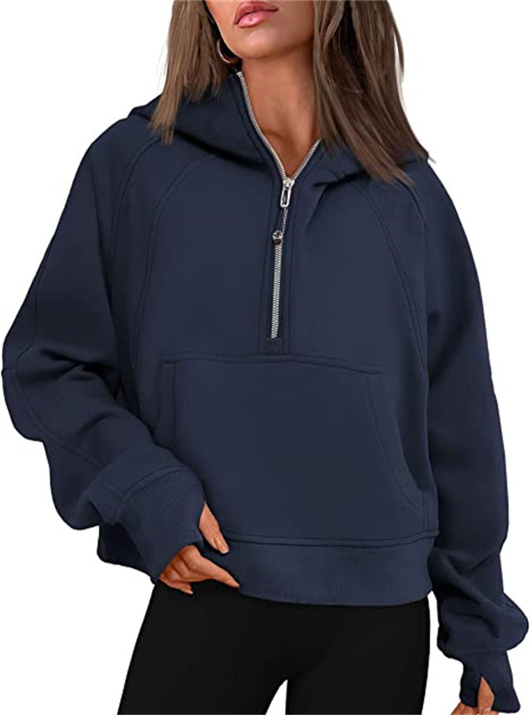Sweat à capuche demi-zip doublé polaire pour femme
