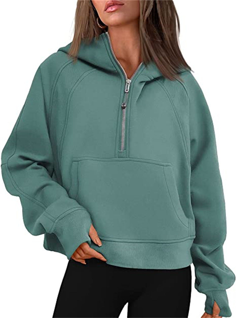 Sweat à capuche demi-zip doublé polaire pour femme