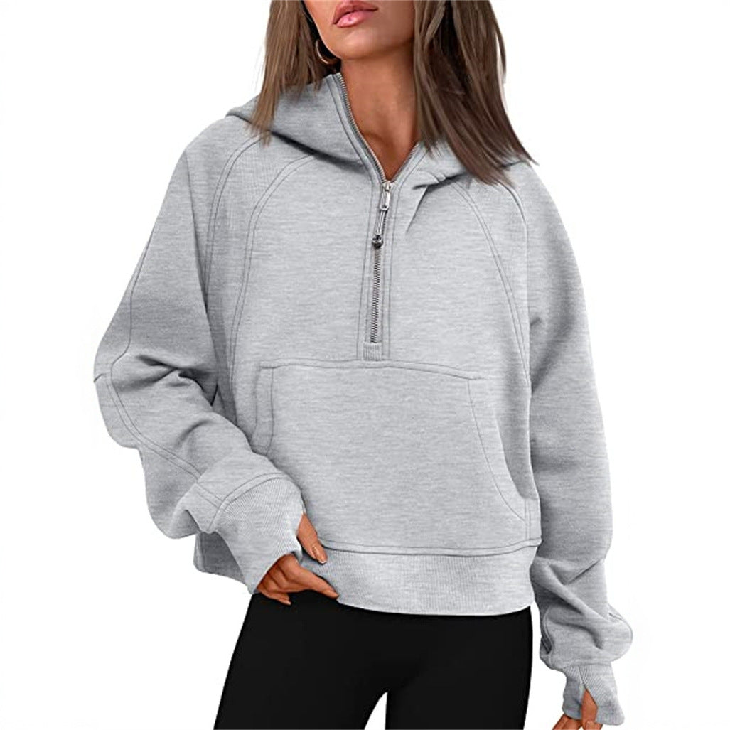 Sweat à capuche demi-zip doublé polaire pour femme