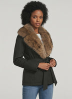 Élégant manteau en laine avec col en fourrure