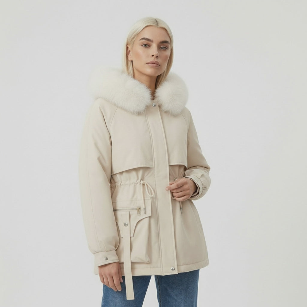 Parka acolchada de algodón ajustada de longitud media para mujer