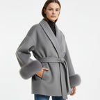 Manteau en laine à manches bouffantes et ceinture à la taille pour femme