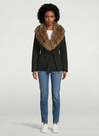 Élégant manteau en laine avec col en fourrure