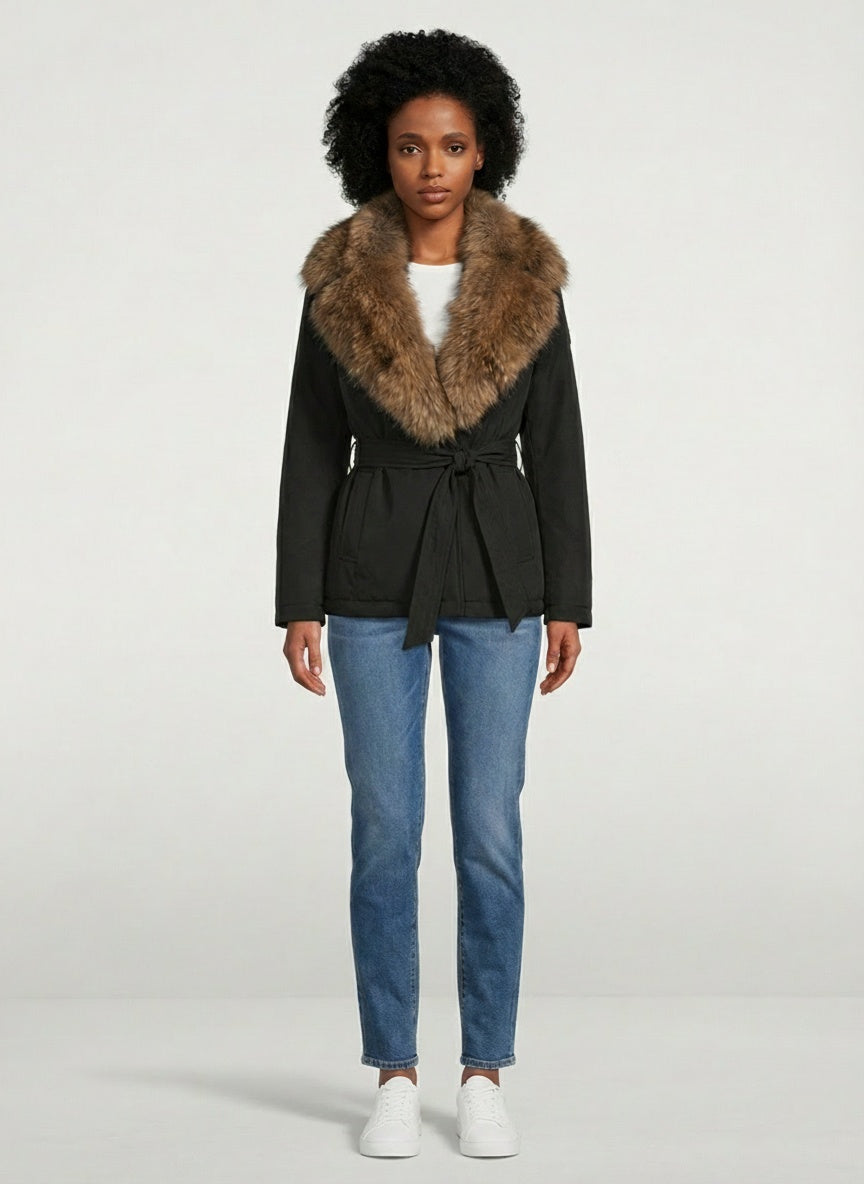 Élégant manteau en laine avec col en fourrure