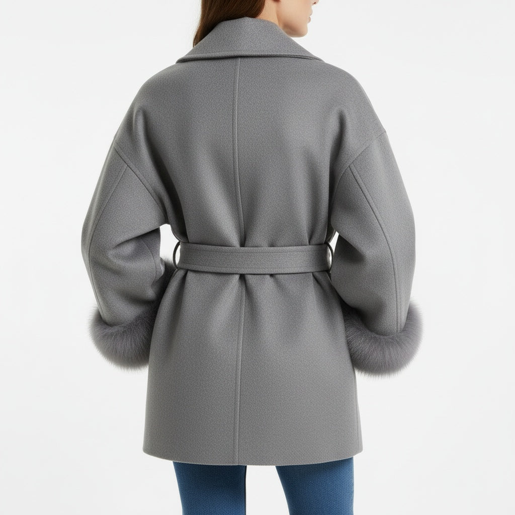 Manteau en laine à manches bouffantes et ceinture à la taille pour femme