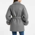 Manteau en laine à manches bouffantes et ceinture à la taille pour femme