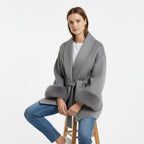 Manteau en laine à manches bouffantes et ceinture à la taille pour femme