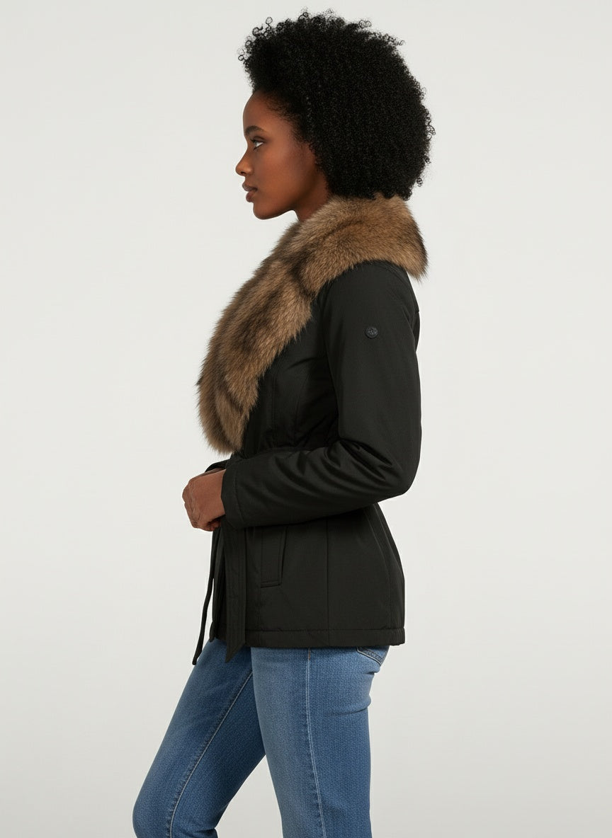 Élégant manteau en laine avec col en fourrure