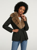 Élégant manteau en laine avec col en fourrure