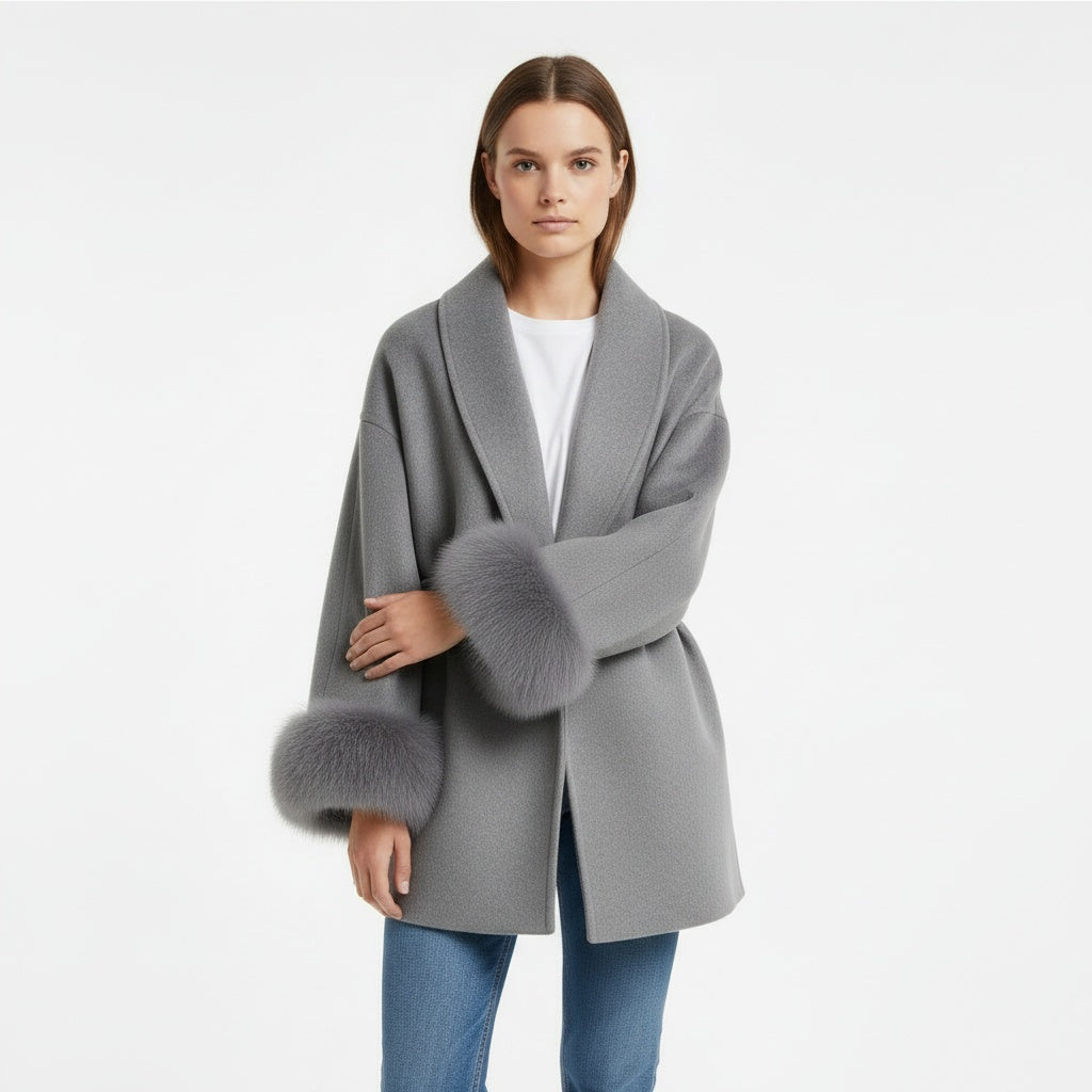 Manteau en laine à manches bouffantes et ceinture à la taille pour femme