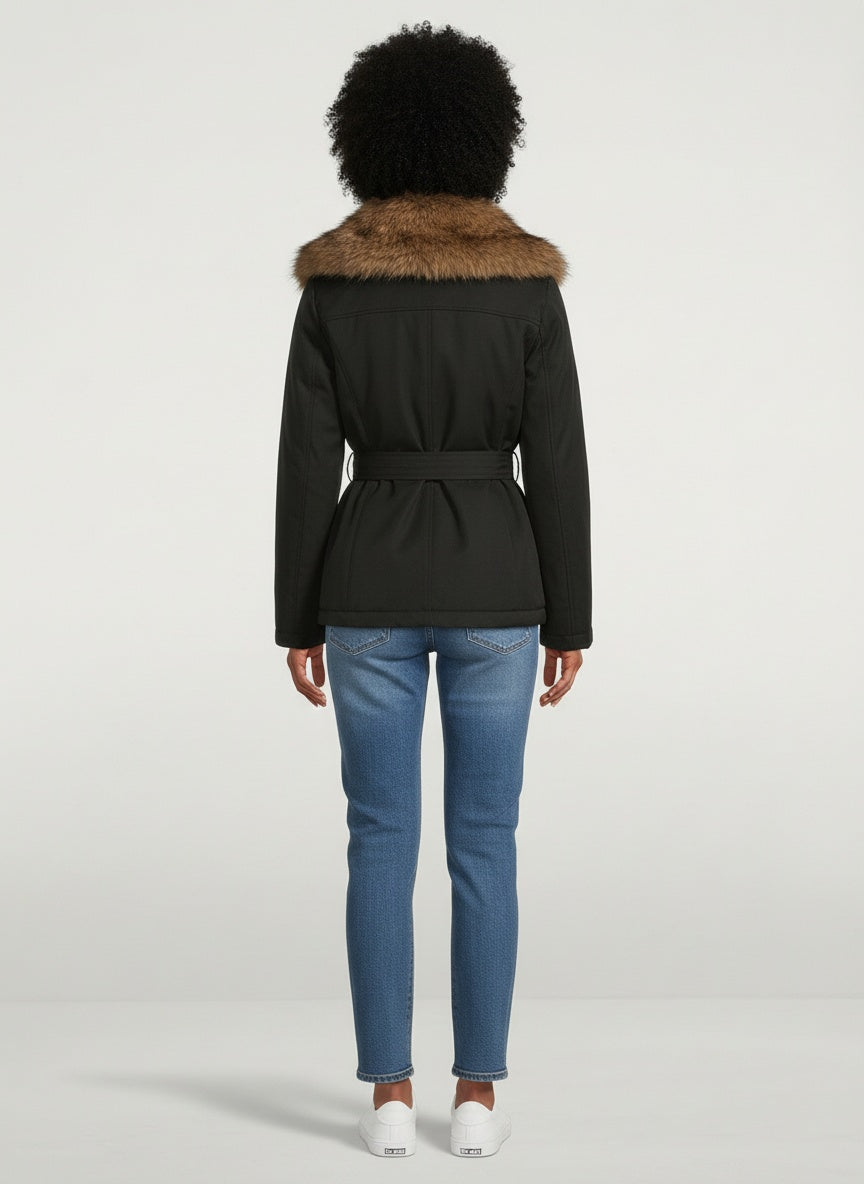 Élégant manteau en laine avec col en fourrure