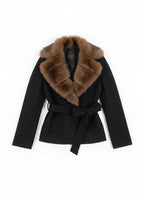 Élégant manteau en laine avec col en fourrure