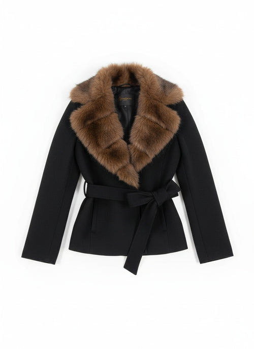 Élégant manteau en laine avec col en fourrure